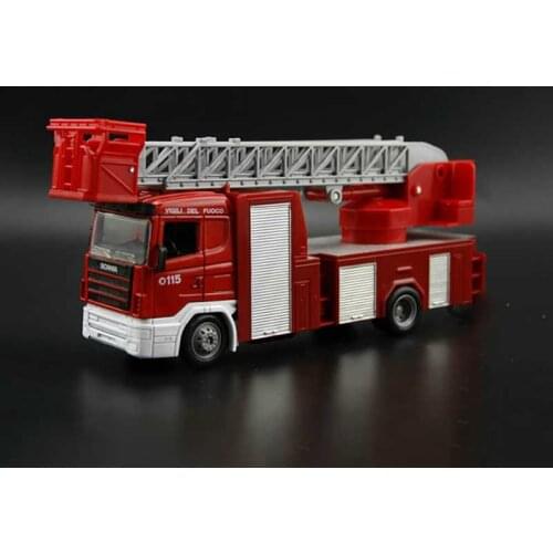 Diecast 1:32 Scania Ladder Fire Alloy Truck Model Ascending Car Toy Collection Souvenir Ornaments Display Vehicle Gift
