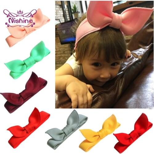 Nishine Baby Girl Bowknot Headband Children Adjustable Bunny Ears Hairband Infant Elastic Nylon Headdress Festival Gift