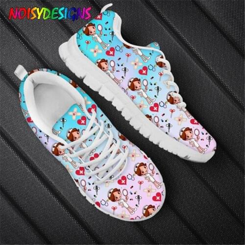 NOISYDESIGNS Cute Nurse Design Shoes Gradient Women Casual Walking Sneakers Comfortable Lace Up Flat Shoes Zapatillas mujer