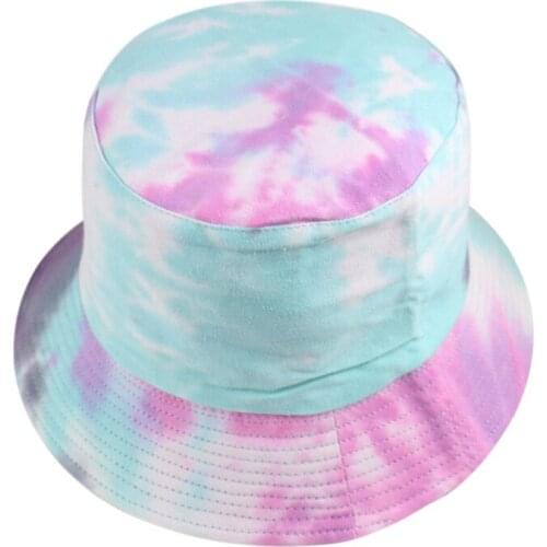 New Gradient Flat Top Tie-Dye Fashion FishermanS Hat Double-sided Unisex Shade Summer Korean Version Basin Cap Beach Hat
