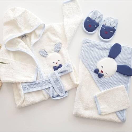 Newborn Essentials Baby Girl Boy Rabbit Embroidery Clothe Bathroom Towel Set 100% Organic Cotton Soft Baby Gift Layette Set Gift