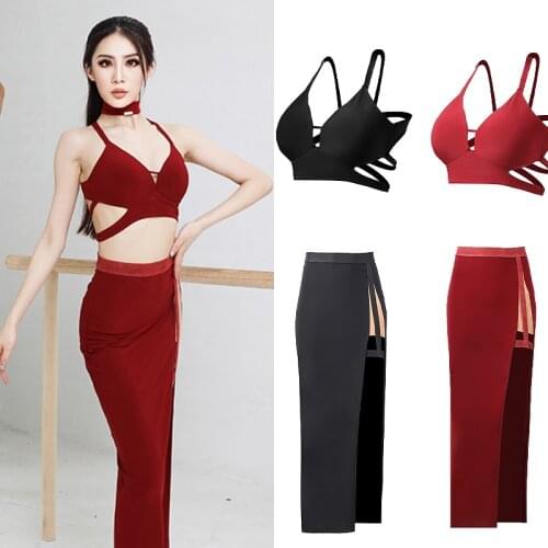 New Women Latin Dance Costumes Sexy Bodysuit V-Neck Lace Tops Tassel Split Skirt Robe Danse Wear Latin Dance Skirts Dress SL4107