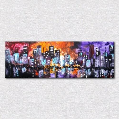Wholesale and retail Canvas prints from hand painted impression modern city oil painting as size 16x48 inch free shipping