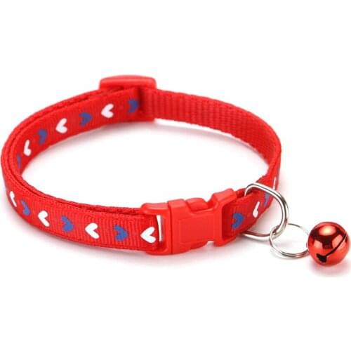 New Cat Collar With Bell Colorful Heart Printing Adjustable Buckle Collar Lovely Cat Collar Small Dog Chihuahua Pet Cat Supplies