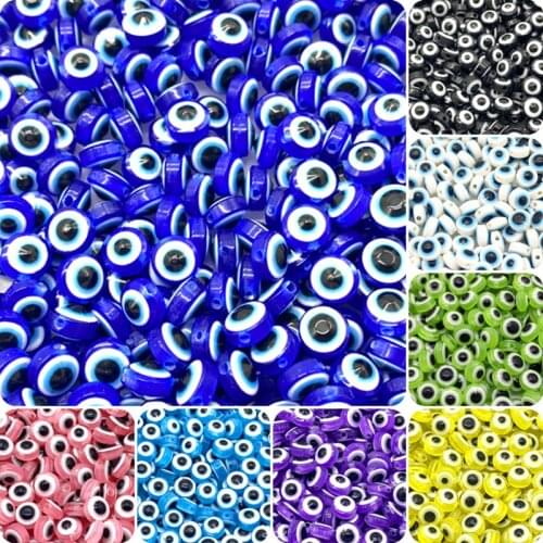 50Pcs/Lot 8mm10mm Oval Beads Evil Eye Resin Spacer Beads for Jewelry Making DIY Bracelet Beads Jewelry Accessories