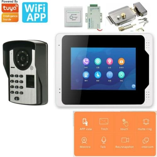 Multi-language 7 inch Monitors Wifi Wireless Fingerprint Video Door Phone Doorbell Intercom System with Wired HD 1080P camera