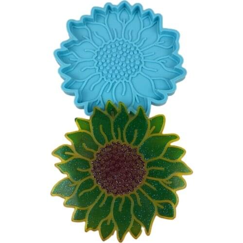 Handcraft Sunflower Coaster Epoxy Resin Mold Cup Mat Pad Silicone Mould DIY Crafts Home Decoration Casting Tools X4YA