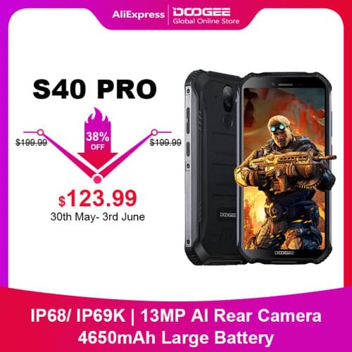 DOOGEE S40 Pro Smartphone 4GB + 64GB Octa Core 13MP IP68/IP69K Mobile Phone 5.45'' HD+ Android 10 4650mAh NFC 4G LTE Cellphone