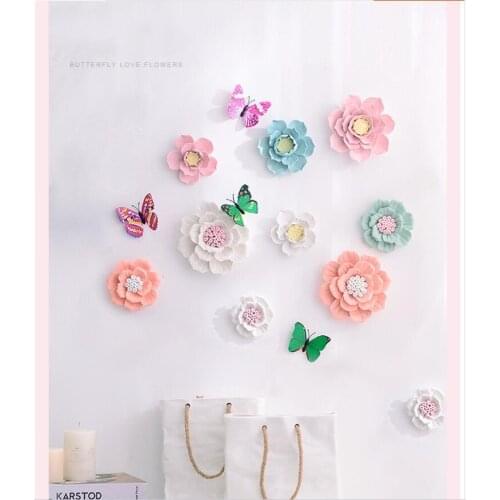 Modern Ceramic 3D Flower Wall Mural Decoration Restaurant Club Bar Wall Sticker Crafts Home Livingroom Wall Hanging Decoration