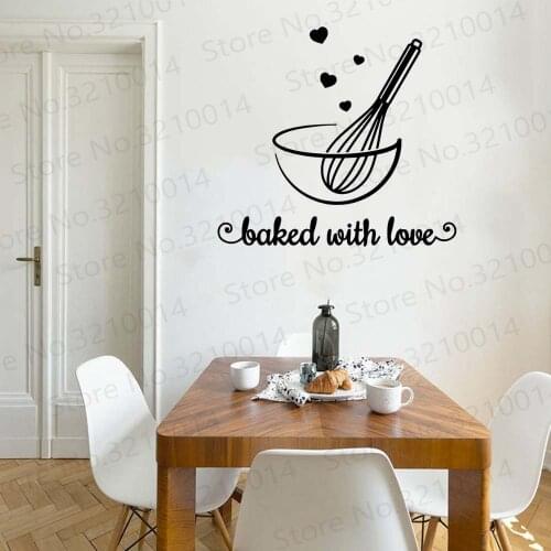 Style Baked with love Frase Decoration Stickers For Kitchen Rooms Vinyl Mural Wall Art Decal Bake Room Wall Sticker PW373