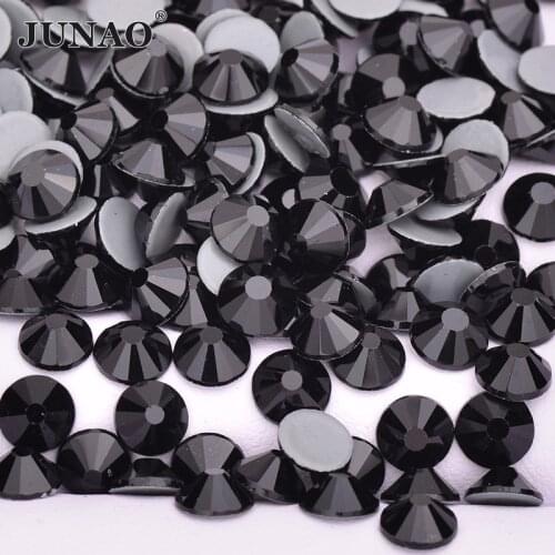 JUNAO SS 6 8 10 12 16 20 30 Black Hotfix Glass Rhinestone Iron On Crystal Strass Hot Fix Flat Back Stones DIY Dress Shoes