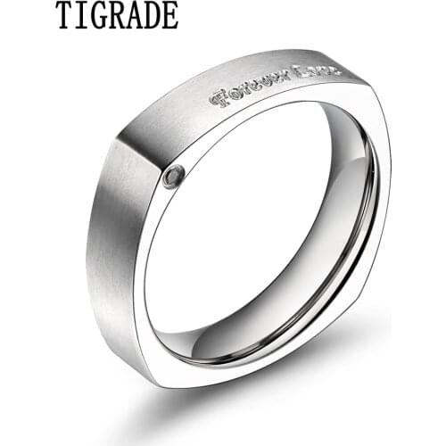 TIGRADE Men Titanium Ring Square Engraved Polished Beveled Wedding Band Engagement Rings For Women Male Jewelry anillo hombre