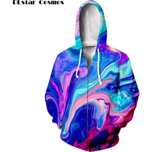 YX GIRL 2018 Autumn/winter Fashion Mens Womens Zipper Hoodie colorful psychedelic 3d Print casual Hooded sweatshirt