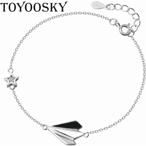 Newest 925 Sterling Silver Plane Airplane Adjustable Bracelets For Women Fashion Jewelry Simple Link Chain Bracelet Gift