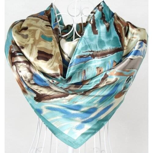 2015 New Arrival Female Blue Silk Scarves Fashion Accessories Satin Big Square Silk Scarf Printed For Women Winter Autumn Wraps