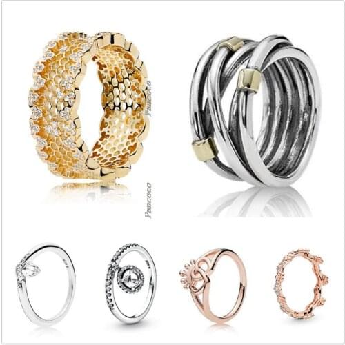 Original 925 Sterling Silver Ring Vintage Golden Braided Ring For Women Engagement Wedding Gift Fashion Jewelry