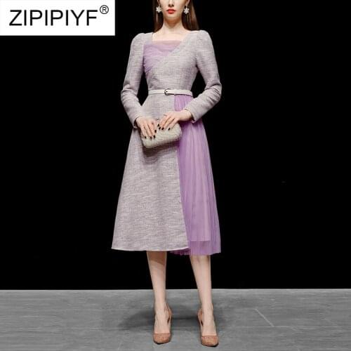 2021 High Quality Runway Fashion for Women Spring Autumn Off Shoulder Sexy Puff Sleeve and Knee-Length Dress
