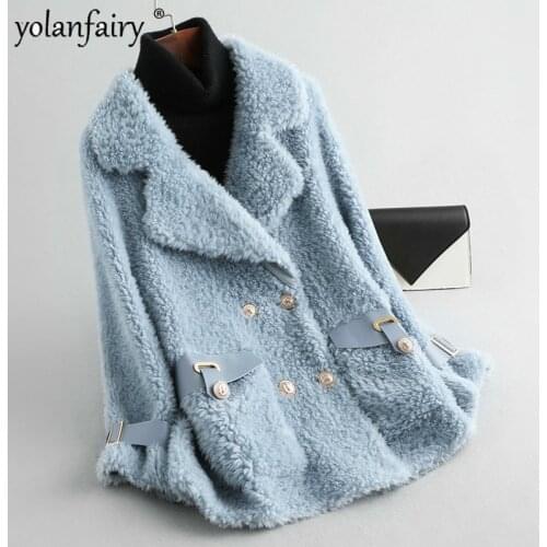 YOLANFAIRY Real Fur Coat Female 100% Wool Jacket Autumn Winter Coat Women Clothes 2020 Korean Vintage Sheep Shearling Fur Tops