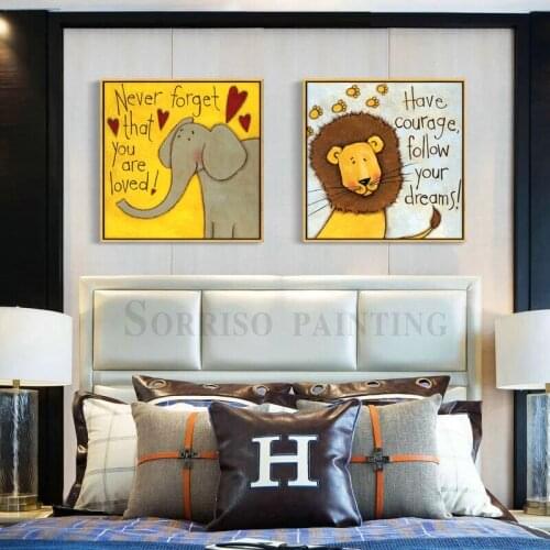 Cartoon Animals Lion Monkey Elephant Giraffe Canvas Painting Wall Art Prints For Childrens Room Pictures Home Decor Artwork