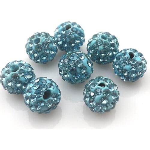 100pcs/lot 10mm Lake Blue Color Rhinestone Loose Beads 6 Rows Pave Disco Ball For Jewelry Making