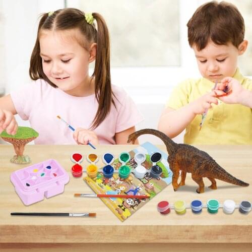20PCS DIY Dinosaur Painting Kit Kids Brachiosaurus 3D Coloring Kids Painting Art Craft Set Learning Education Action Toy Figures