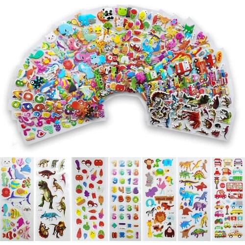 25/20/8 Sheets 3D Cartoon Stickers Bubble Puffy PVC DIY Sticker Toys Princess Animal Car Sea for Girls Boys Kids Children Gifts
