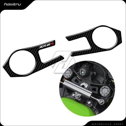 3D Carbon Fiber Triple Tree Yoke Cover Protector Tank Pad Case for Kawasaki ZX6R ZX-6R 2009-2011