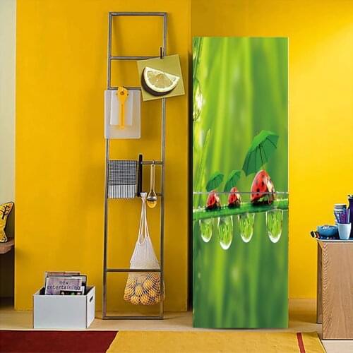 3D Vivid Effect Ladybug Landscape Pattern Fridge Sticker PVC Refrigerator Door Kitchen Self-adhesive Wall Stickers Decor