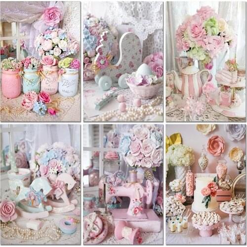 5D DIY Diamond Painting Flower Cross Stitch Pink Decoration Girl Mosaic Embroidery Rhinestone Home Decoration Craft Kit