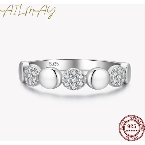 Ailmay Top Quality Real 925 Sterling Silver Dazzling Clear Zircon Classic Round Finger Ring For Fine Female Fashion Jewelry