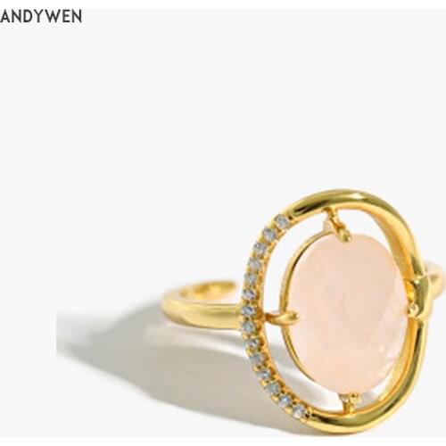 ANDYWEN 2020 925 Sterling Silver Gold Enamel Fashion Rings Resizable Rings Sizable 2020 Rock Punk Crystal Jewelry 2020 New Desig