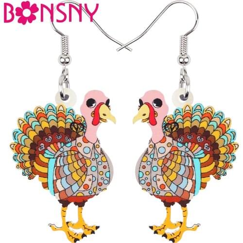 BONSNY Acrylic Thanksgiving Floral Lovely Turkey Chicken Earrings Drop Dangle Fashion Novelty Jewelry Gifts For Women Girls