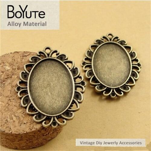 BoYuTe (40 Pieces/Lot) 25*18MM Cabochon Base Antique Bronze Plated Zinc Alloy Materials Blank Pendant Diy Jewelry Findings