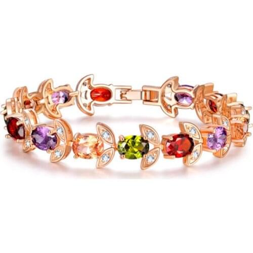 14k Rose Gold Real Gold Bracelets Women Lady Wedding Gift Jewelry Fashion Charm Colorful Topaz Bracelet Free Shipping Brazalete