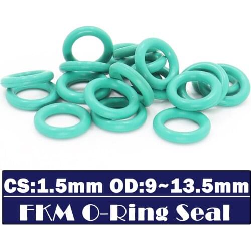 CS1.5mm FKM Rubber O RING OD 9/9.5/10/10.5/11/11.5/12/12.5/13/13.5*1.5 mm 100PCS O-Ring Fluorine Gasket Oil seal Green ORing