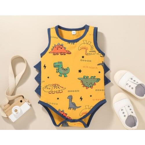 FOCUSNORM 2 Colors Newborn Baby Boys Girls Rompers Cartoon Animal Printed Sleeveless Button Jumpsuits 0-24M