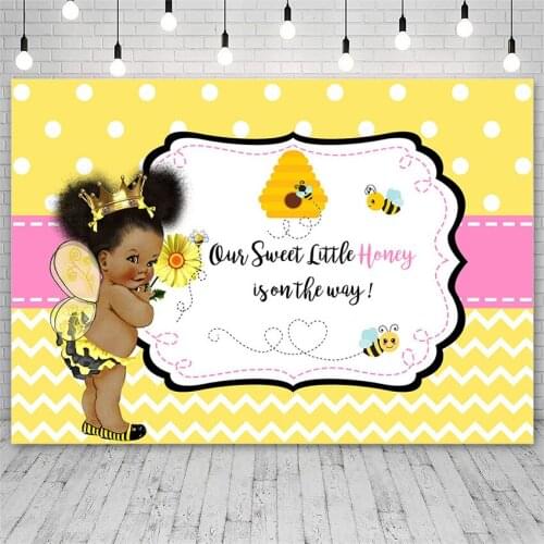 Avezano Photography Backdrop Baby Shower Sweet Little Honey Girl Bee Princess Yellow Background Photo Studio Photozone Photocall