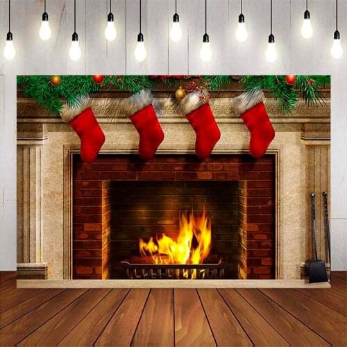 Brick Wall Fireplace backdrop red sock Christmas photo booth background newborn portrait for photographer photo shoot photocall