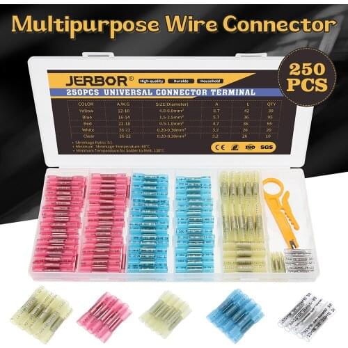 Jerbor 250s Solder Seal Wire Connectors, Insulated Marine Waterproof Solder Wire Connectors Heat Shrink Cable Sleeves for Marin