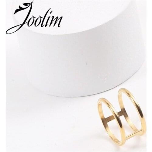 Joolim High End 18K Gold PVD Fashion Simple Double-deck Rings for Women Stainless Steel Jewelry Wholesale