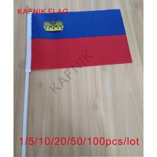 KAFNIK ,10/20/50/100pcs Liechtenstein Fabric Flags 14*21CM with Plastic Hand Held