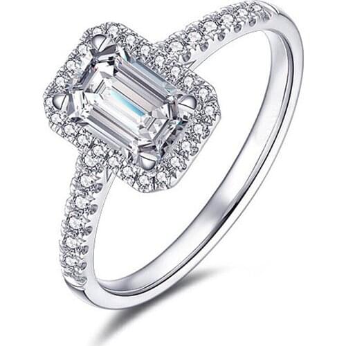 Classic 100% 925 Sterling Silver Ring Emerald cut Created Moissanite Wedding Engagement Gemstone Rings For Women Fine Jewelry