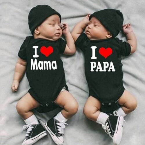 I Love Mama and I Love Papa Newbron Bodysuits Twins Onesies Soft Toddler Infant Wear Ropa Clothing Summer Baby Boy Girl Clothes