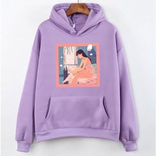 Sweet Aesthetic Sweatshirts for Women Kawaii Hoodie Contrasting Colors Pullover Ladies Long Sleeve Graphics Character Print