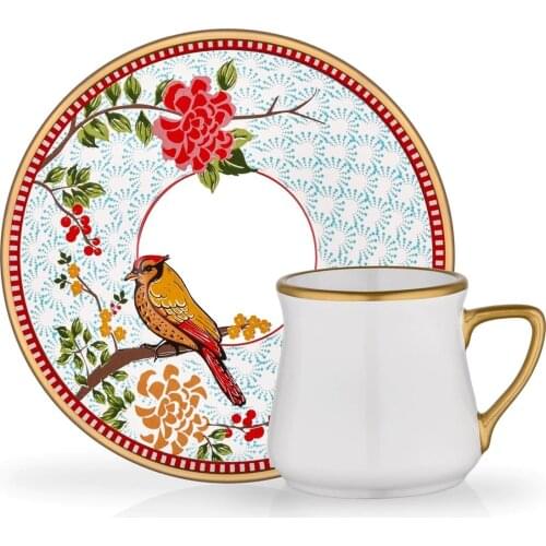 European Dubai Style Floral 12 Piece Porcelain Coffee Cup Set Turkish Made Quality Gold coffee mug For Kitchen For Home Gift