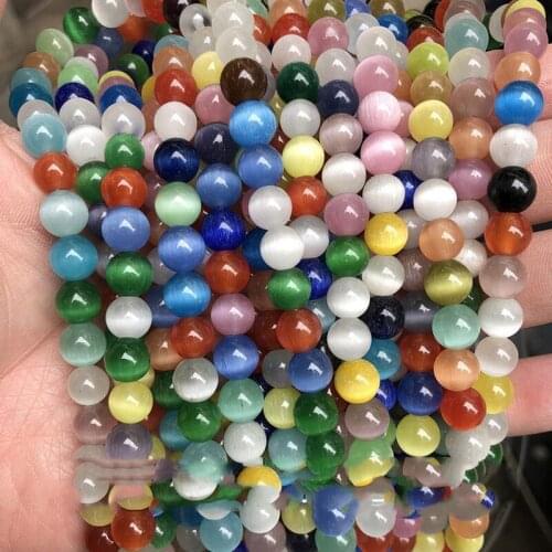 Wholesale Cat Eye Stone Round Beads 8mm 48pcs Spacer Glass Loose Beads for Jewelry Making DIY Bracelets Findings Bracelet