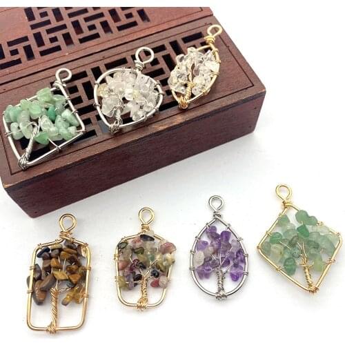 Natural Stone Necklace Pendant Water Drop Heart Shape Irregular Hollow Tree of Life Hand-wound Ladies Necklace Jewelry Making