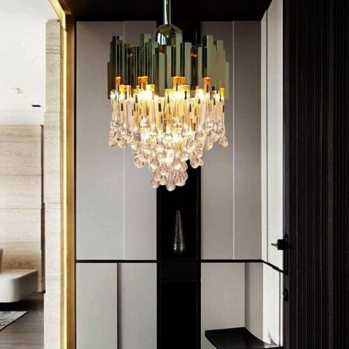 Postmodern light luxury porch crystal glass chandelier gold small bedroom balcony lamp luxury water drop sample room decoration