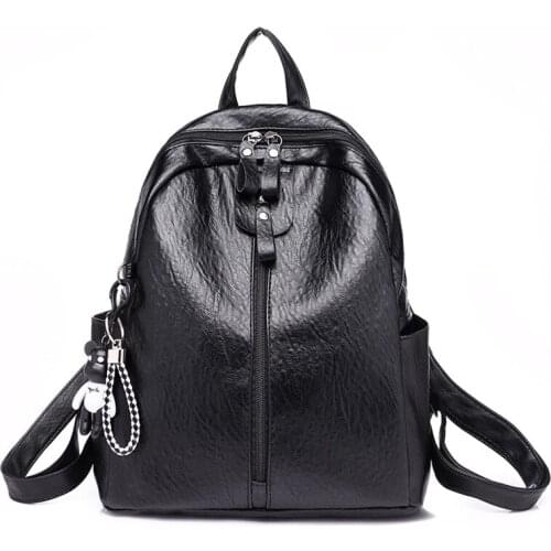 2021 New Arrivals Womens Backpacks For Female PU Leather Cartoon Pendant Solid Color Design High Quality Preppy Style Shell Bag
