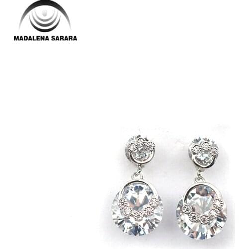 MADALENA SARARA S925 Needle Dangle Earring AAAA Cubic Zirconia And Crystal Inlaid Flower Style Girls Earring